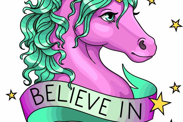 卡通动物独角兽印花图案服装裁片T恤卫衣烫图印花花型素材