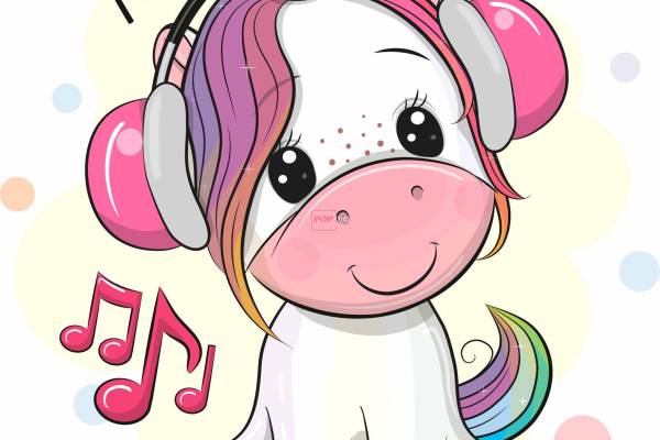 卡通动物独角兽印花图案服装裁片T恤卫衣烫图印花花型素材