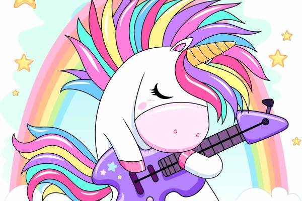 卡通动物独角兽贝斯印花图案服装裁片T恤卫衣烫图印花花型素材