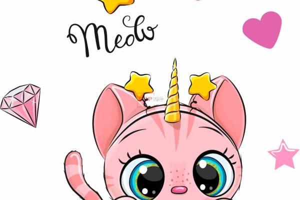卡通动物猫咪独角兽印花图案服装裁片T恤卫衣烫图印花花型素材