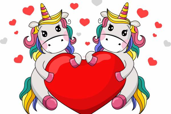 卡通动物独角兽印花图案服装裁片T恤卫衣烫图印花花型素材