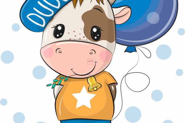 卡通动物小牛气球字母印花图案服装裁片T恤卫衣烫图印花花型素材