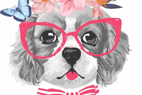 卡通动物小狗字母花朵蝴蝶印花图案服装裁片T恤卫衣烫图印花花型素材