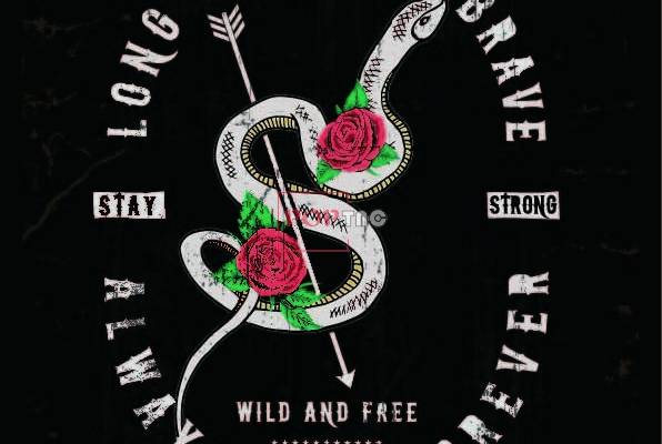 卡通动物蛇玫瑰花字母印花图案服装裁片T恤卫衣烫图印花花型素材