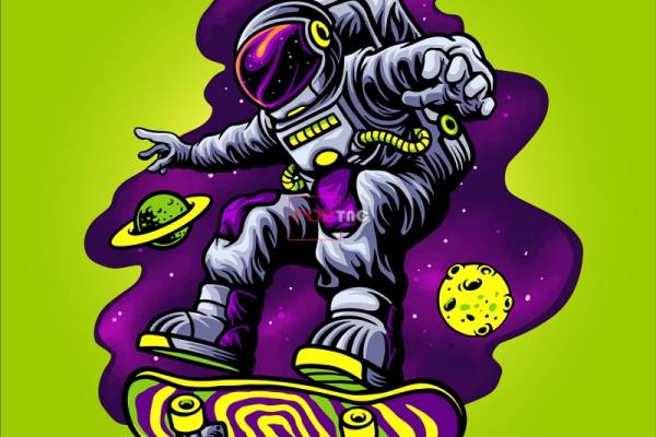 卡通太空人滑板印花图案服装裁片T恤卫衣烫图印花花型素材