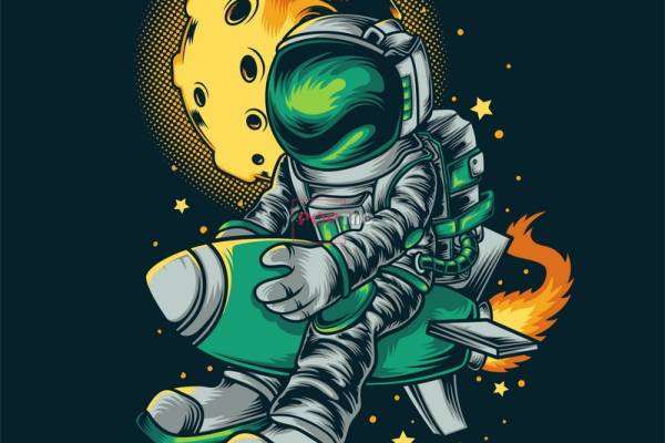 卡通太空人火箭印花图案服装裁片T恤卫衣烫图印花花型素材