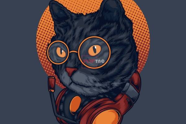 卡通猫咪耳机印花图案服装裁片T恤卫衣烫图印花花型素材