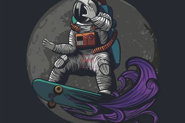 卡通太空人滑板印花图案服装裁片T恤卫衣烫图印花花型素材