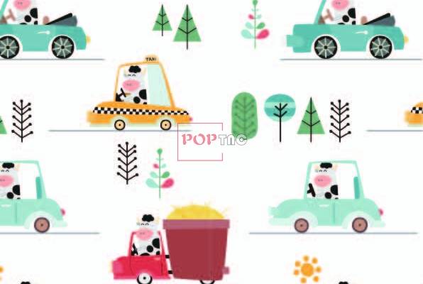 卡通奶牛汽车印花图案服装纺织数码印花花型素材