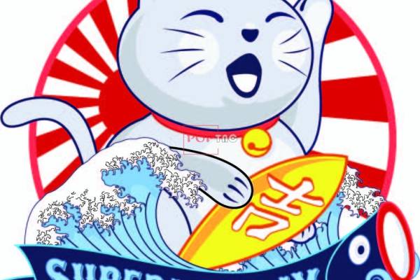 日式风卡通招财猫海浪印花图案服装裁片T恤卫衣烫图印花花型素材