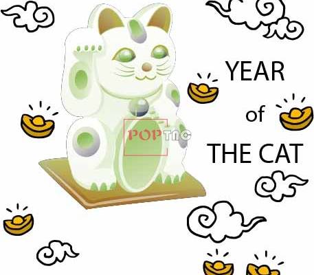 卡通招财猫云朵印花图案服装裁片T恤卫衣烫图印花花型素材