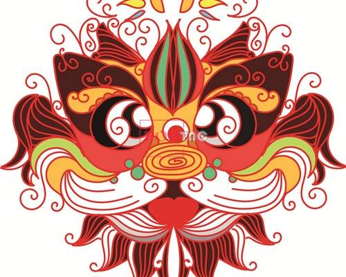卡通图案国潮风舞狮印花图案服装裁片T恤卫衣烫图印花花型素材
