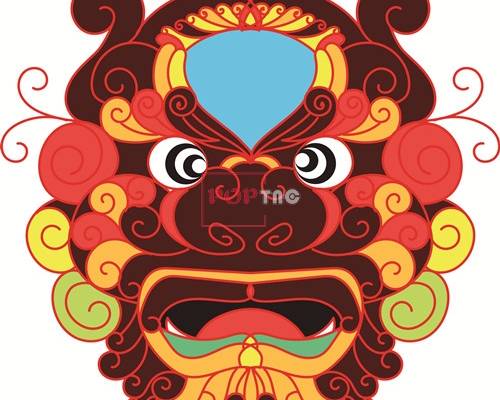 卡通图案国潮风舞狮印花图案服装裁片T恤卫衣烫图印花花型素材