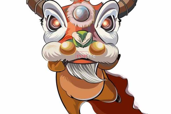 卡通图案国潮风舞狮印花图案服装裁片T恤卫衣烫图印花花型素材