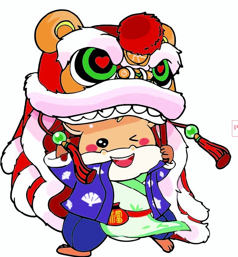 国潮舞狮卡通牛印花图案服装裁片T恤卫衣烫图印花花型素材