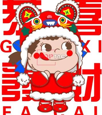 卡通人物国潮恭喜发财印花图案服装裁片T恤卫衣烫图印花花型素材