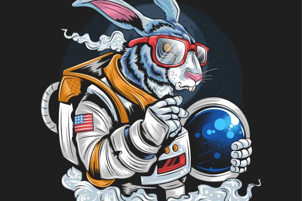 太空人兔子印花图案服装裁片T恤卫衣烫图印花花型素材