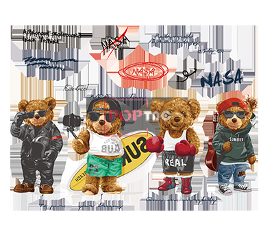 卡通太空人字母印花图案服装裁片T恤卫衣烫图印花花型素材