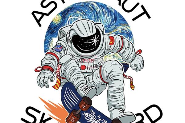 卡通太空人字母印花图案服装裁片T恤卫衣烫图印花花型素材