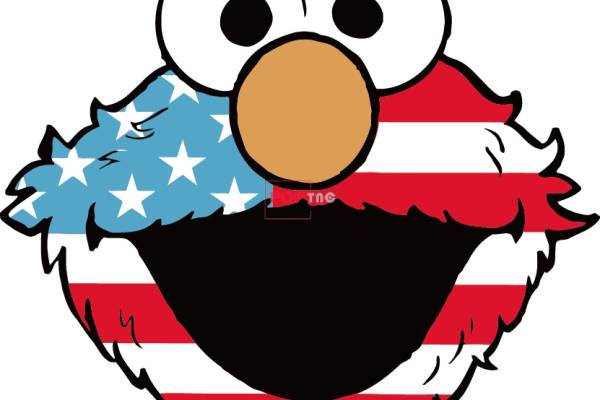 卡通动漫芝麻街美国国旗印花图案服装裁片T恤卫衣烫图印花花型素材