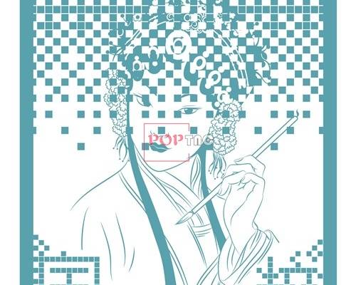 几何图案国粹京剧印花图案服装裁片T恤卫衣烫图印花花型素材