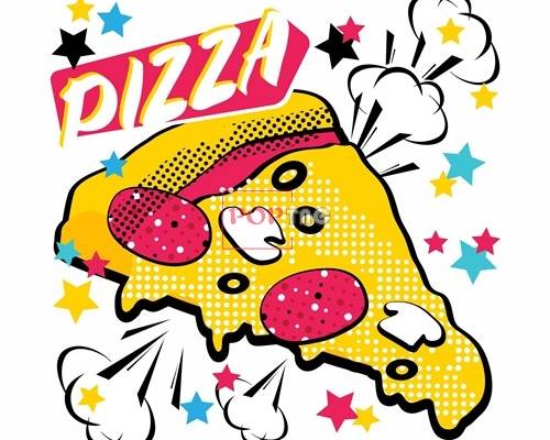 卡通图案PIZZA星星印花服装裁片T恤卫衣烫图印花花型素材