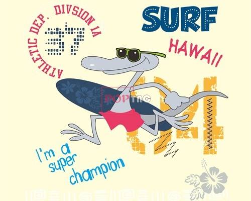 卡通动物蜥蜴字母印花图案服装裁片T恤卫衣烫图印花花型素材