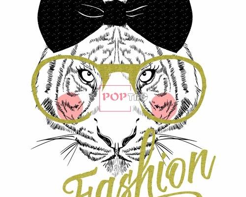 卡通动物老虎蝴蝶结字母印花图案服装裁片T恤卫衣烫图印花花型素材