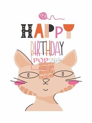 卡通动物猫咪字母印花图案服装裁片T恤卫衣烫图印花花型素材