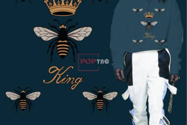 蜜蜂皇冠字母印花图案服装裁片T恤卫衣烫图印花花型素材