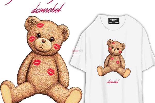 卡通潮牌熊字母口红印花图案服装裁片T恤烫图印花花型素材