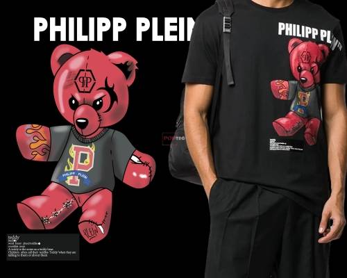 卡通潮牌熊字母印花图案服装裁片T恤卫衣烫图印花花型素材