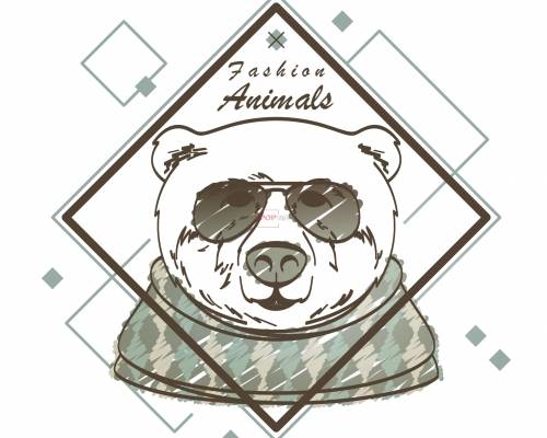 卡通动物潮牌熊字母印花图案服装裁片T恤卫衣烫图印花花型素材