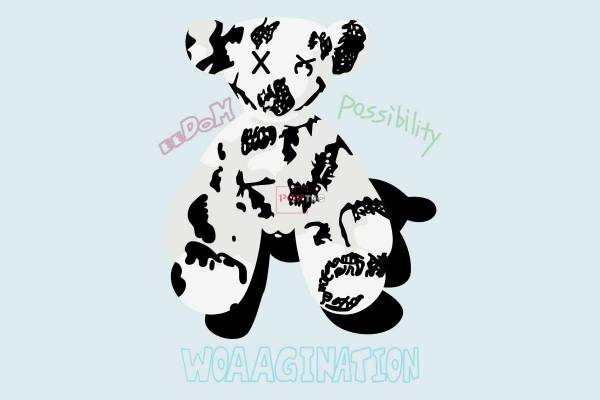 卡通动物潮牌熊字母印花图案服装裁片T恤卫衣烫图印花花型素材