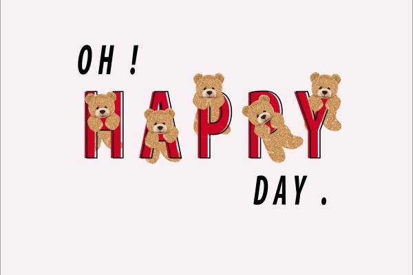 卡通动物潮牌熊字母印花图案服装裁片T恤卫衣烫图印花花型素材