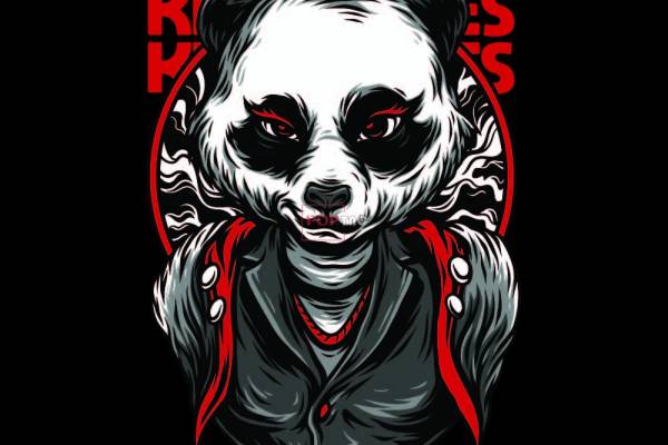 卡通动物熊猫字母印花图案服装裁片T恤卫衣烫图印花花型素材