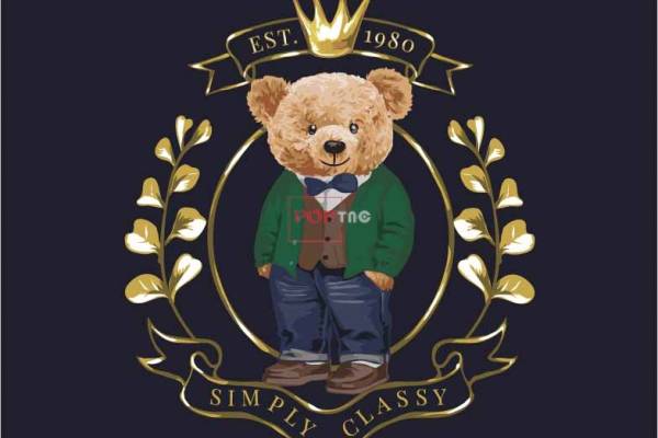 卡通动物潮牌熊花纹字母印花图案服装裁片T恤卫衣烫图印花花型素材