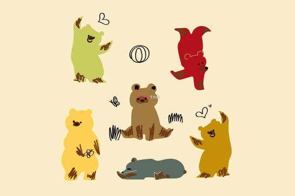 卡通图案熊印花服装裁片T恤卫衣烫图印花花型素材