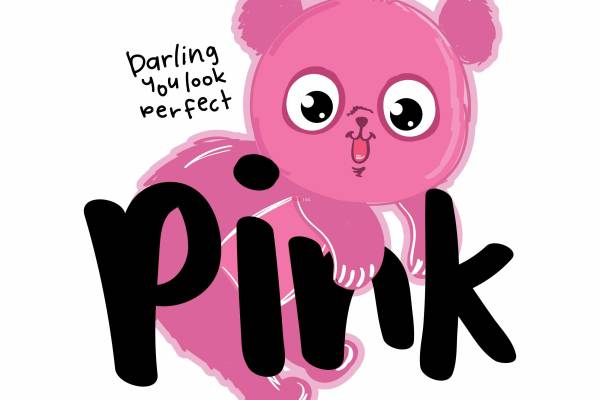 卡通动物粉色熊字母印花图案服装裁片T恤卫衣烫图印花花型素材