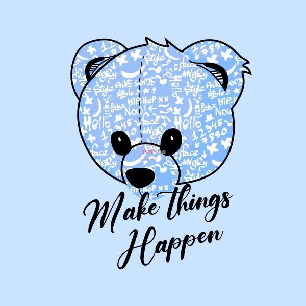 卡通动物熊字母印花图案服装裁片t恤卫衣烫图印花花型素材