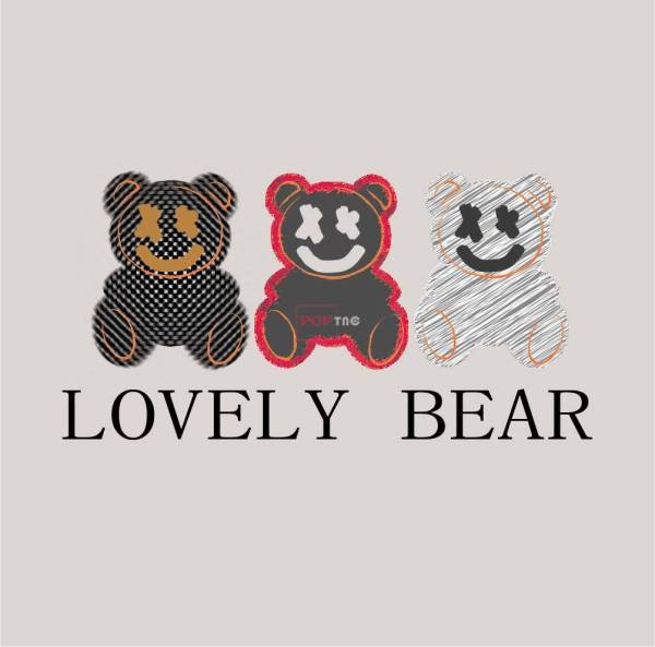 卡通动物潮牌熊字母印花图案服装裁片t恤卫衣烫图印花花型素材