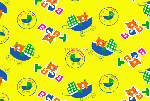 卡通图案猫咪字母印花服装纺织面料水印数码印花花型素材