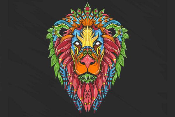 多彩动物狮子印花图案服装裁片T恤卫衣烫图印花花型素材