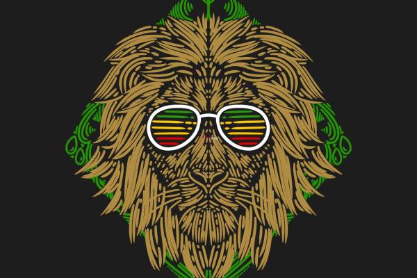 几何线条拼接动物狮子印花图案服装裁片T恤卫衣烫图印花花型素材