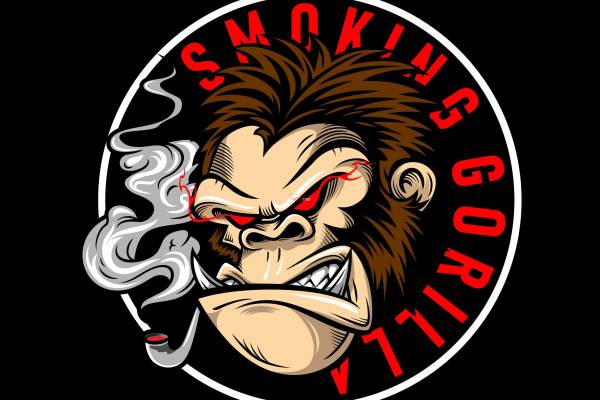 卡通动物抽烟大猩猩字母印花图案服装裁片T恤卫衣烫图印花花型素材