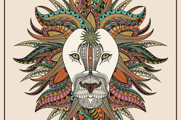 几何民族风狮子图案印花服装裁片T恤卫衣烫图印花花型素材