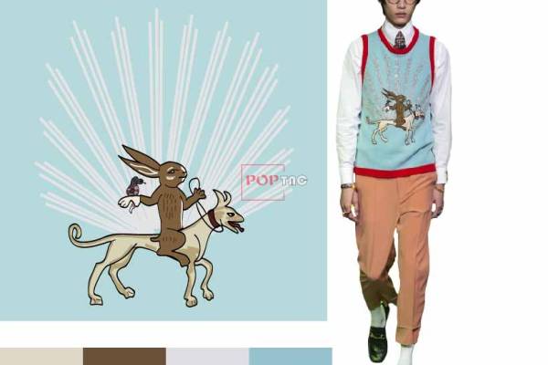 几何线条卡通兔子印花图案服装裁片T恤卫衣烫图印花花型素材