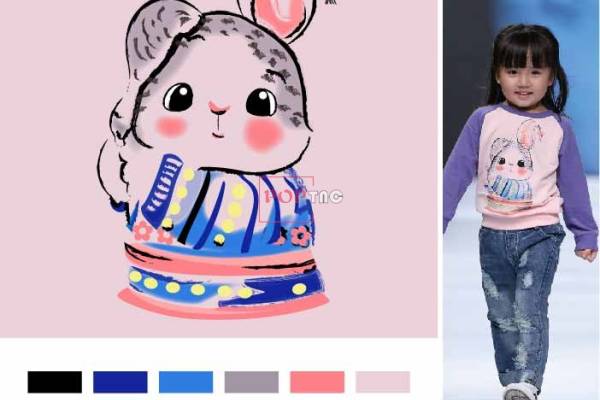 卡通动物兔子印花图案服装裁片T恤卫衣烫图印花花型素材