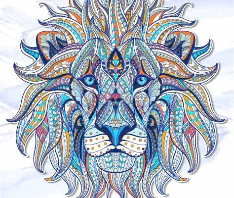 几何民族风狮子图案印花服装裁片T恤卫衣烫图印花花型素材