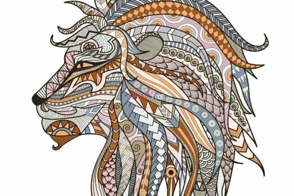 几何民族风狮子图案印花服装裁片T恤卫衣烫图印花花型素材